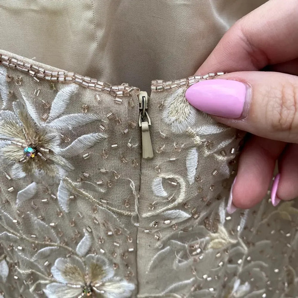 Montage Collection by Mon Cheri Champagne Sleeveless Beaded Midi Cocktail Dress - Picture 7 of 9